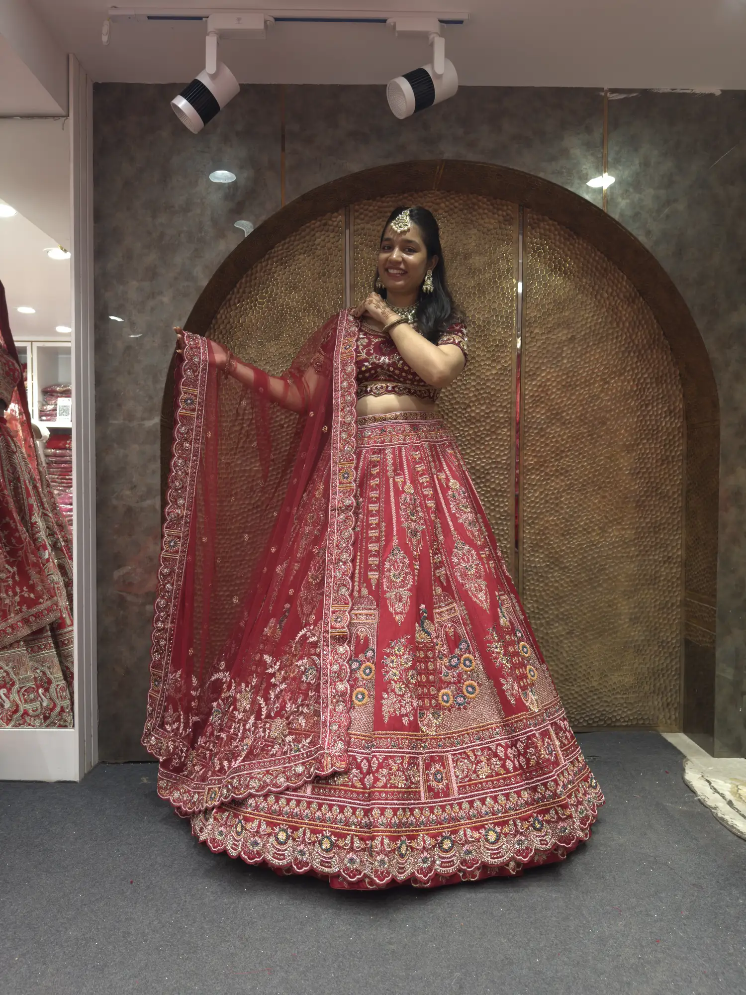 Mehroon Silk Bridal Lehenga With Handwork